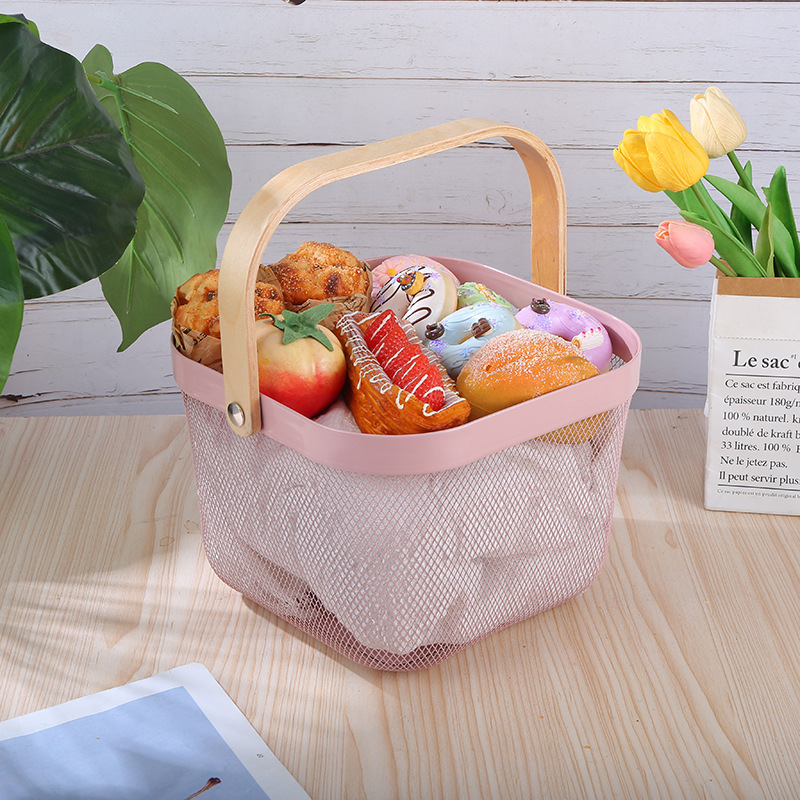 Cestas de hierro forjado de metal de alto valor al aire libre cestas de verduras picnic cestas de almacenamiento de frutas cestas de hierro cestas de almacenamiento caseras cestas de almacenamiento huecas