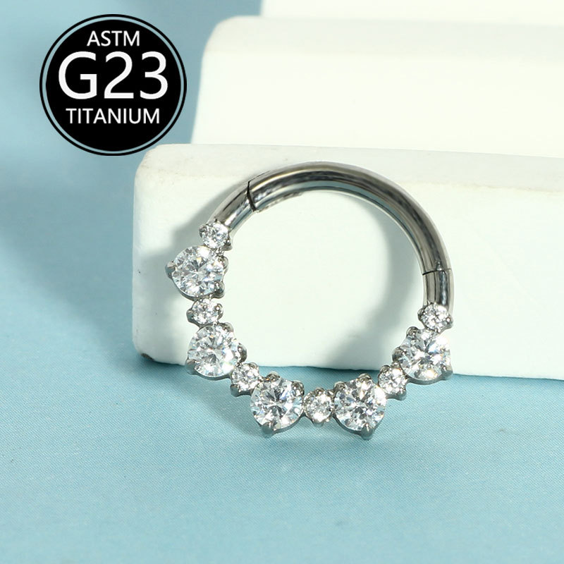 G23 Titanium Alloy Inlaid Zircon Earrings Nose Ring Closed Ring All Over Titanium Piercing Jewelry Spot Single Sale detail image 8