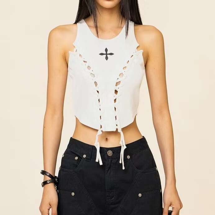 SMFK Baseball Deconstruction Tactical Vest Tri-color Adjustable Scarlet Drawstring Sport Short Top Autumn New