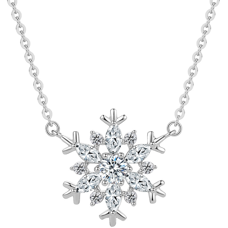 S925 Sterling Silber Schneeflocke Halskette weibliche Nische Mode neue Pullover Kette Schmuck Gefrorene Weihnachten Anhänger_voghion.com