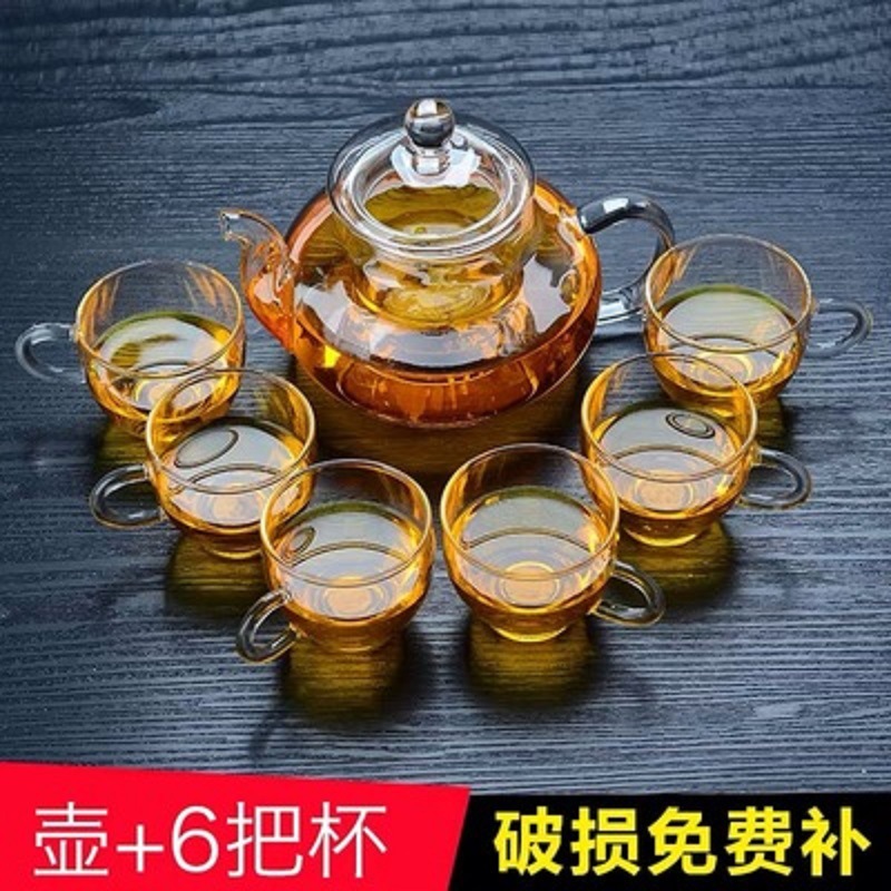 Fábrica al por mayor engrosada vidrio borosilicato flor tetera traje de alta temperatura resistente vidrio tetera filtro Kung Fu juego de té
