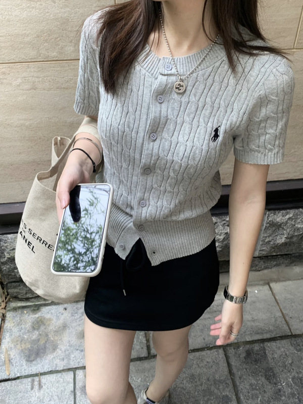 Can Scan Rl Ralph Lauren Pony Logo Embroidered Polo Short-Sleeved Knitwear Small Hemp Cardigan Simple T-Shirt Top
