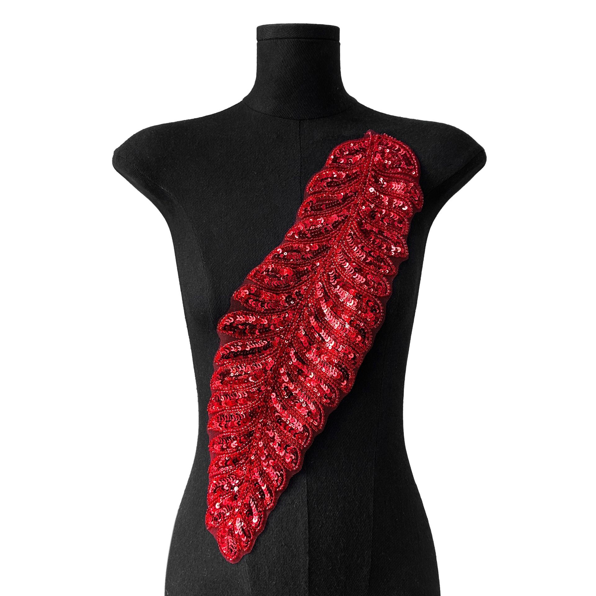 Lentejuelas de malla de hojas de cola de pájaro, pegatinas de tela en forma de hoja de árbol de plumas, vestidos de novia, vestidos de novia, accesorios de ramillete bordados