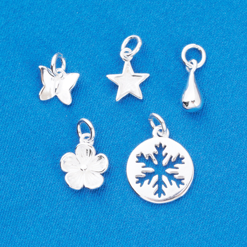 Plain Silver Butterfly Five-pointed Star Water Drop Snowflake Peach Blossom Pendant s925 Sterling Silver Korean Style Ins Style Diy Ring Bracelet