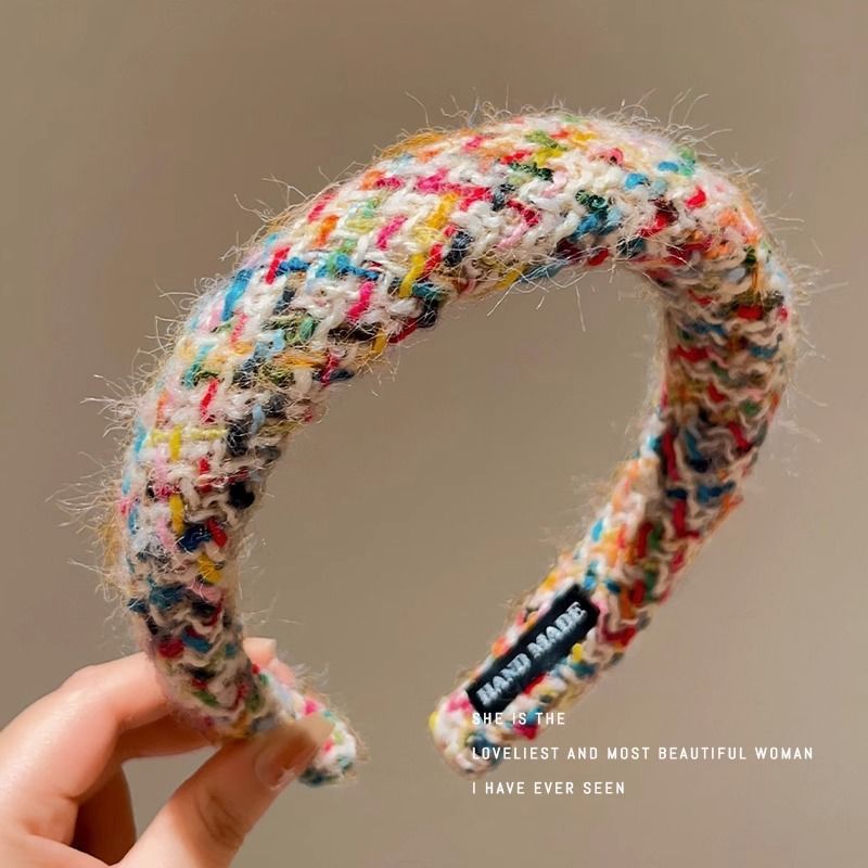 Sensibilidad de alto nivel para la niña arco iris tarjeta de cabello dulce color tejido banda ancha banda de cabello craneal alta banda de cabello prensada joyas de cabello