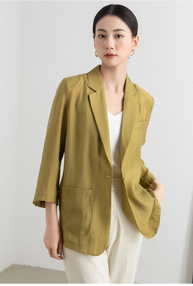 Áo blazer nữ tay lửng vải Tencel tím nhạt mỏng nhẹ — Màu tím chi tiết 10