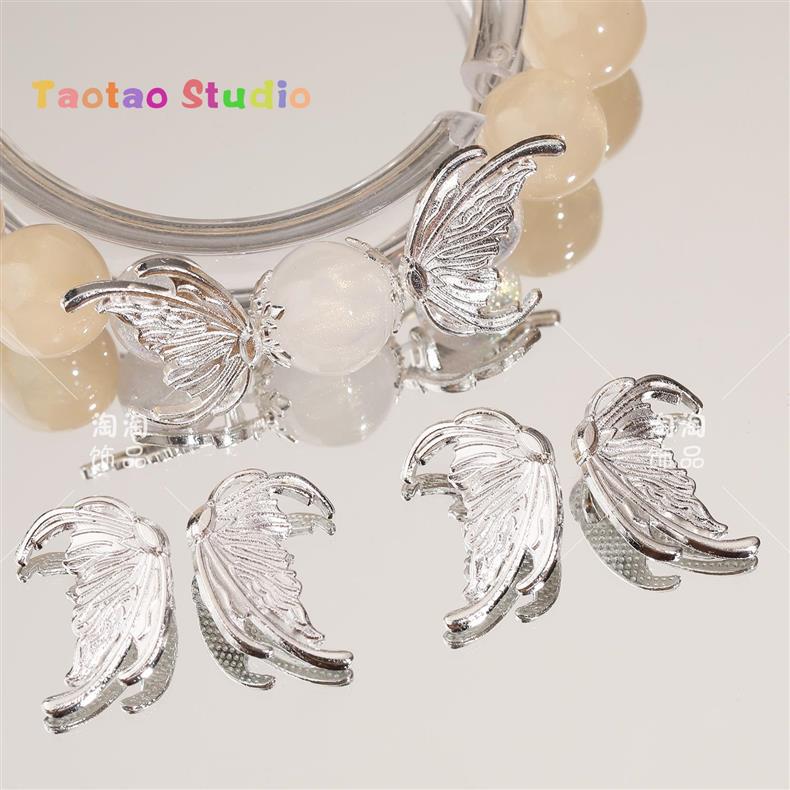 Bright Silver Left and Right Fishtail Wings Spacer Butterfly Spacer Spacer Beads DIY Bracelet Necklace Jewelry Accessories Beading Material