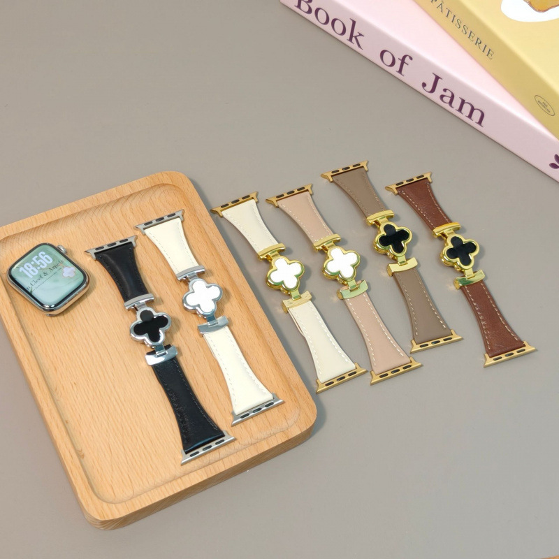 Four-Leaf Clover Magnetic Buckle Genuine Leather Watch Strap Suitable for Huawei Gt 4 5 Samsung Watch 18 20 22mm Wrist Strap