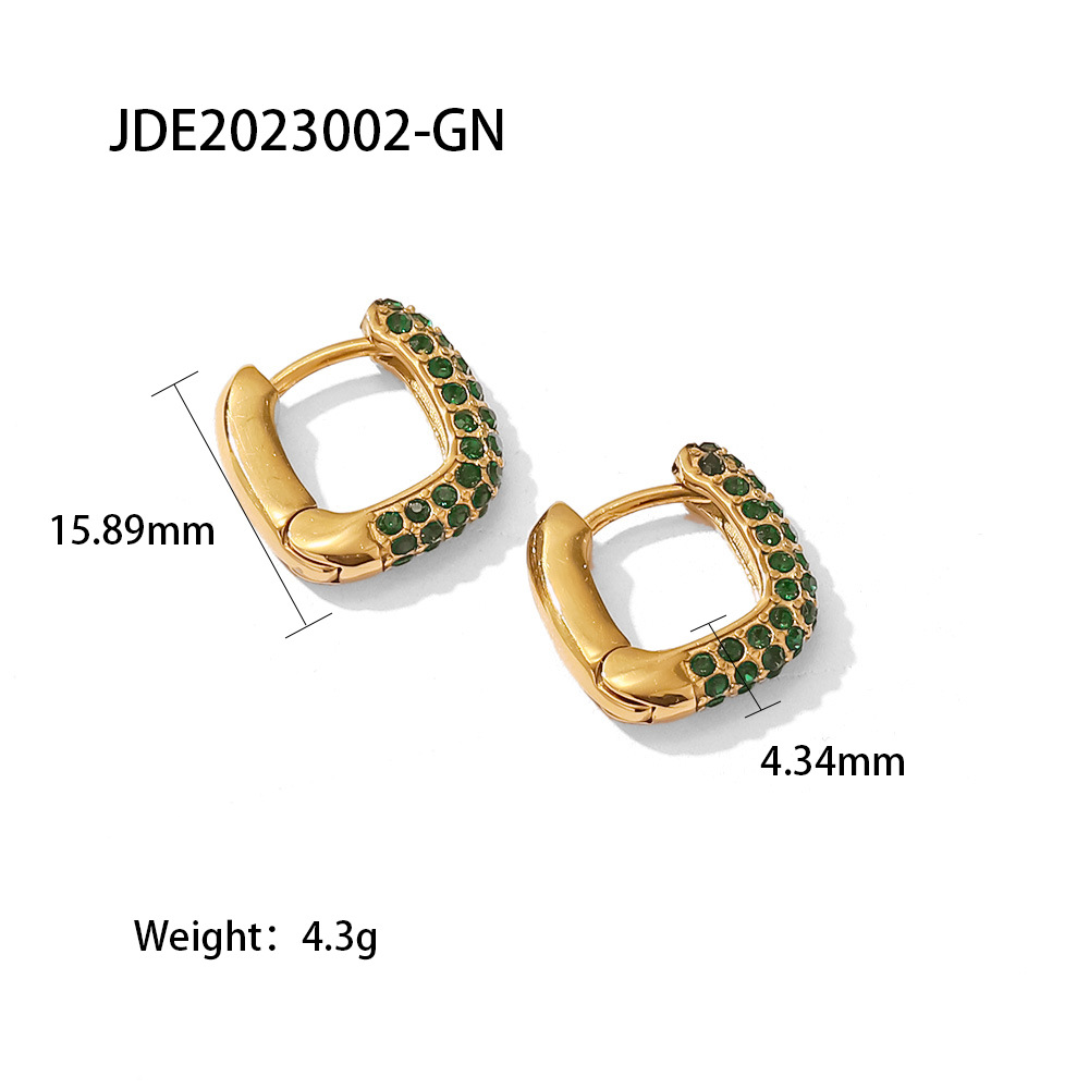 Retro Geometric Stainless Steel Rhinestones Hoop Earrings 1 Pair