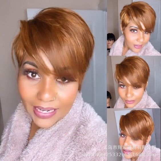 2023 Independent website popular European and American wig oblique bangs Brown short straight hair AliExpress hot selling factory wholesale