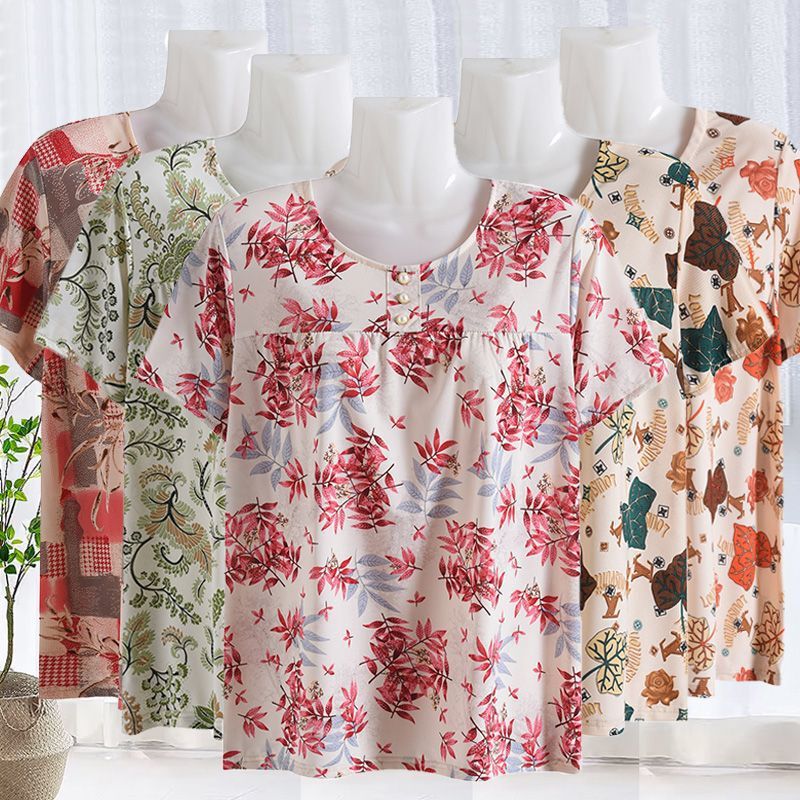 Summer Ice Silk Short-Sleeve T-Shirt for Middle-Aged and Elderly Mothers, Plus Size Loose Fit 100kg Half-Sleeve Grandma Vest Top Summer Ice Silk Short-Sleeve T-Shirt for Middle-Aged and Elderly Mothers, Plus Size Loose Fit 100kg Half-Sleeve Grandma Vest Top