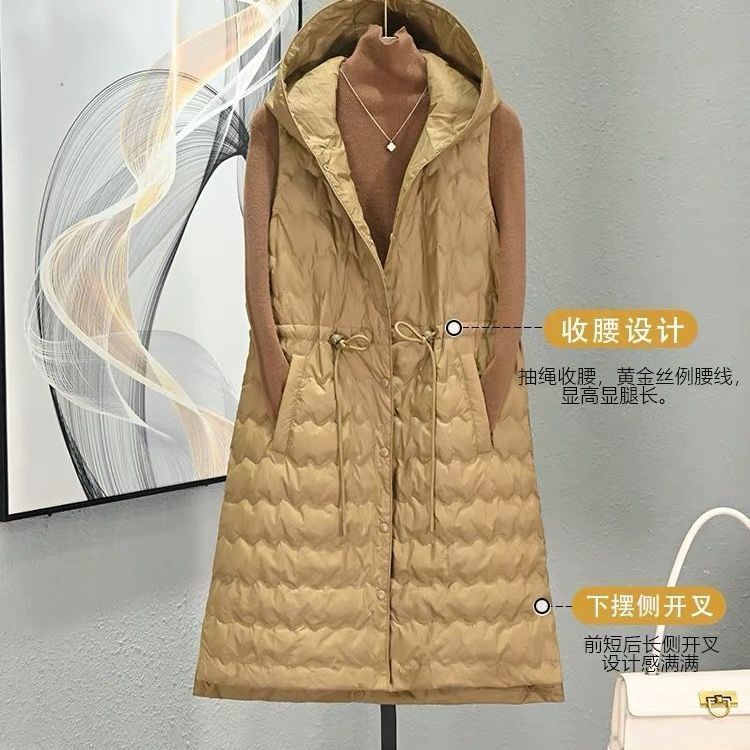 连帽羽绒棉马甲女轻薄中长款收腰外穿叠穿配大衣羽绒棉内胆伴侣|undefined