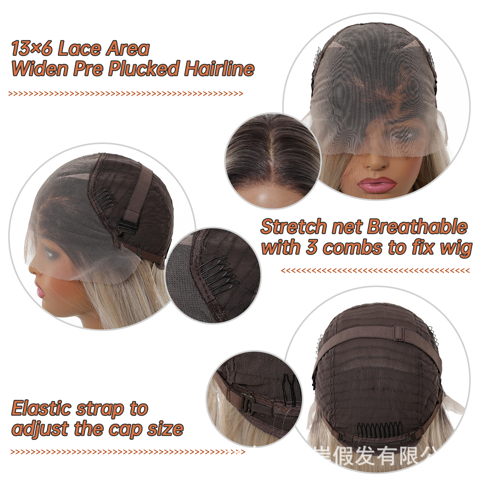 Transfronterizos Europa y Estados Unidos gran área peluca de encaje mujer cosida casual gradiente ruido cabello largo recto realista transpirable