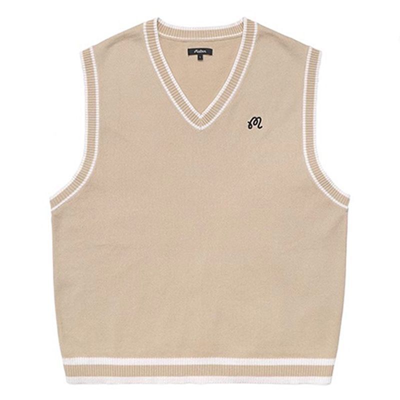 Korean Style Golf Clothing for Men, College Style V-Neck Knitted Vest, Loose Autumn and Winter Sleeveless Sweater for Outer Wear