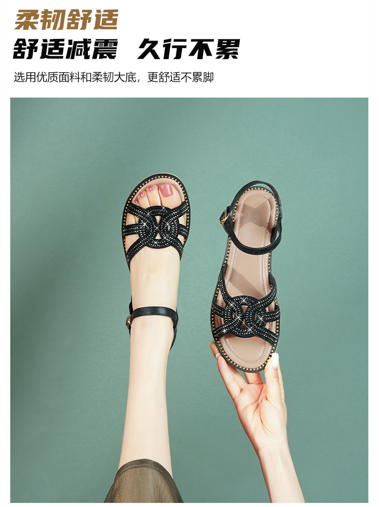 Sandal nữ quai chữ V đế bệt mềm hở mũi thoáng khí — màu đen chi tiết 10