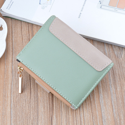 New Wallet Women's Short Wallet Compact Fashion Contrast Color Zipper Wallet Student Drawstring Buckle Coin Purse Card Holder