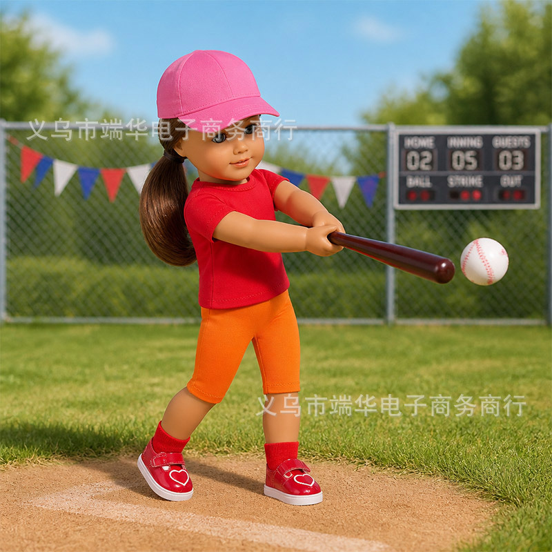 18 Zoll American Girl Puppe Baseball-Set, 16 Zoll realistische Puppe Baseballmütze, grenzüberschreitende Bestseller Puppenkleidung Zubehör
