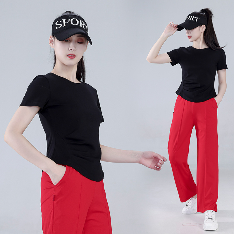 2023夏季廣場舞服裝新款曳步舞運動套裝女短袖跳舞衣服8003+8008