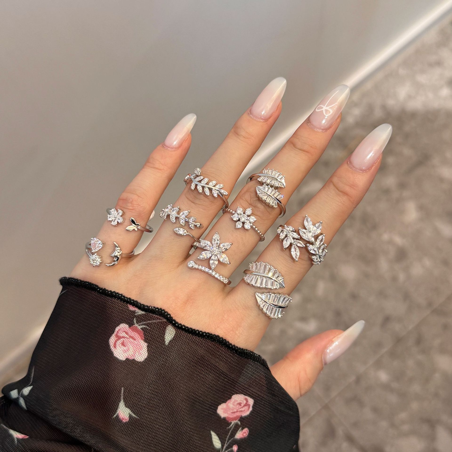 6g Weight Zircon Inlay Material Open Rings Classification Adjustable Ring Size 1 Piece Quantity Holiday, Daily Occasion 925 Sterling Silver Material Geometric Pattern Women's Gender Plating, Inlay Design Basic, Modern Style, Classic Style Style 925 Sterling Silver Zircon Geometric Open Rings 2