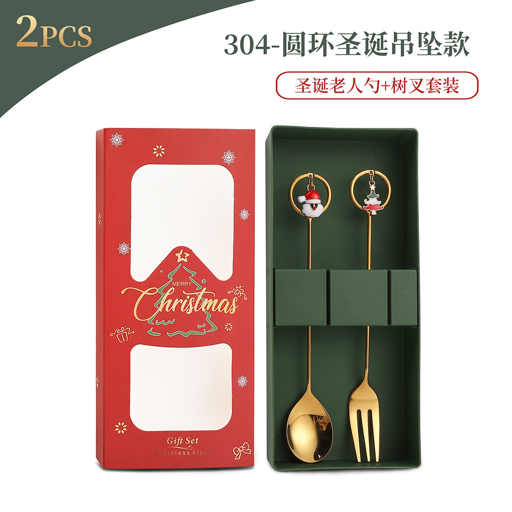 Cuchilleras de acero inoxidable transfronterizas muñecas de Navidad cucharas y tenedores juegos de regalo de café cucharas de postre horquilla de fruta pastel image 37