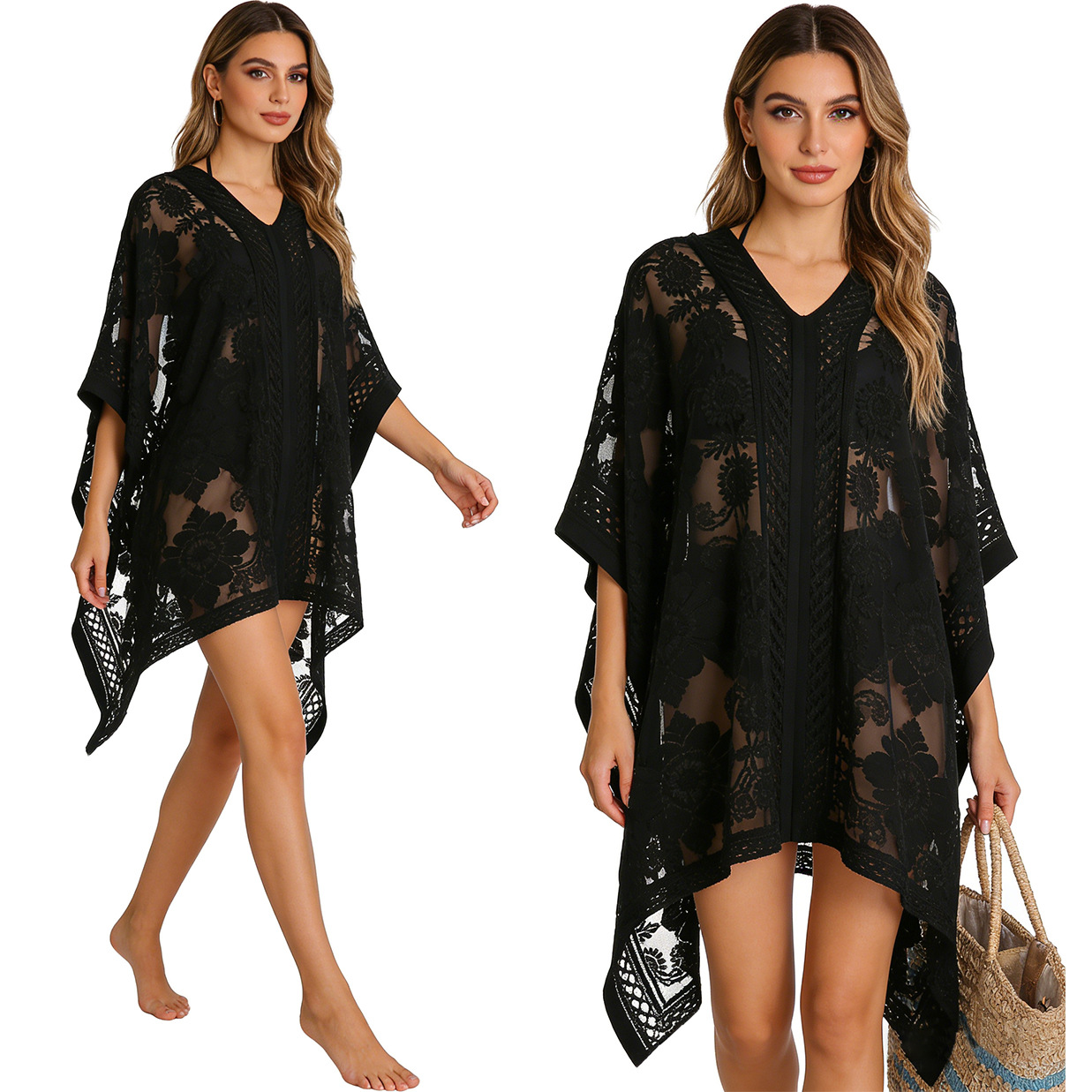 In-Stock New Patterned Blouse Shawl, Cross-Border Hot-Selling Fashion Item, Breathable, High-End Feel, Versatile, Transparent, Sexy Sun Protection Shirt