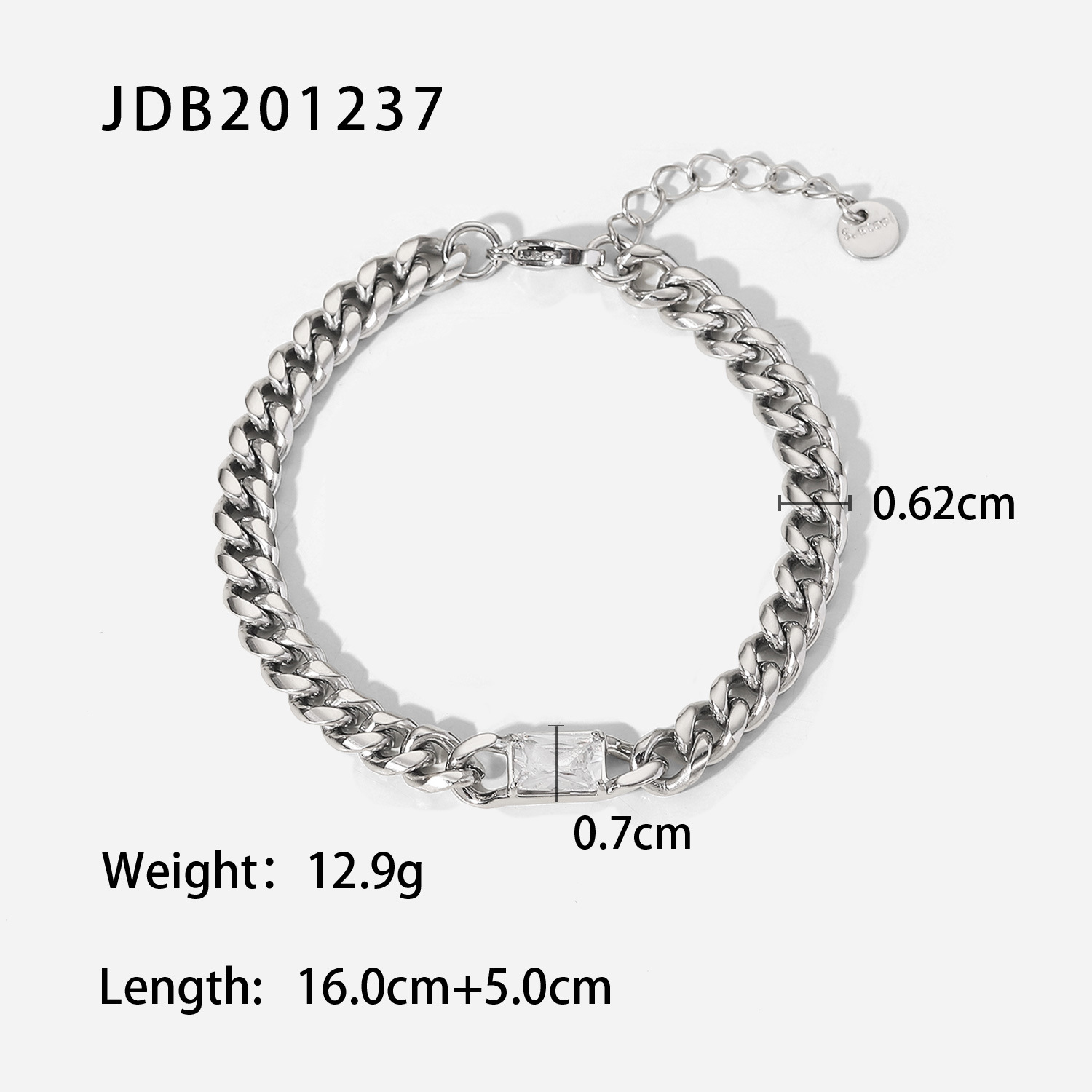 Simple En Acier Inoxydable Carré Blanc Zircon Chaîne Bracelet display picture 5