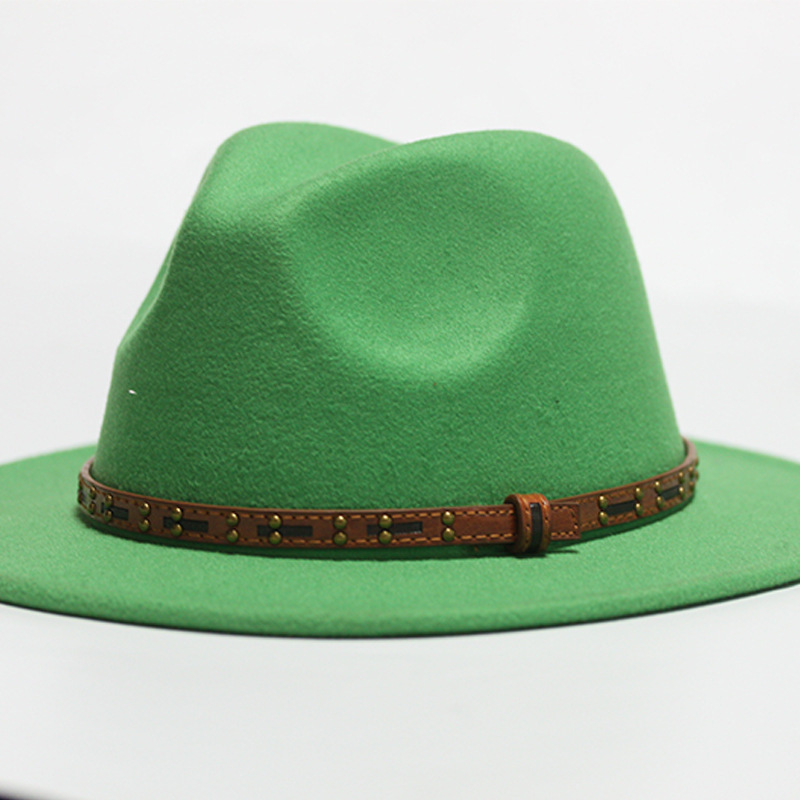 Nuevo sombrero Pu Correa remachada sombrero con sombrero vaquero de piedra elástica sombrero de fieltro cinturón de tejido modelo Pu sombrero con accesorios
