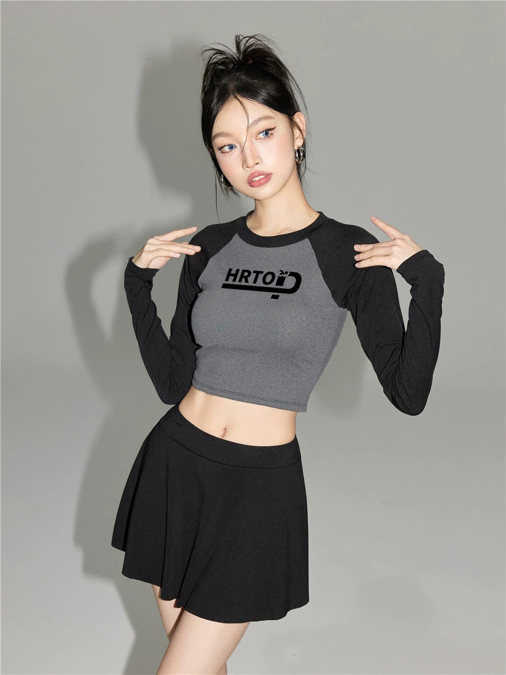 HURUN japonés de tres piezas conjunto de baño dividido mujer conservadora delgada falda de abdomen de manga larga bañador de aguas termales