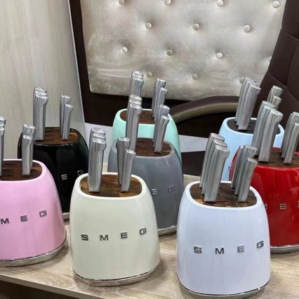 Italian Smeg Full Set of Stainless Steel Knife Set for Kitchen Use, Seven-Piece Knife Holder Made of 304 Stainless Steel