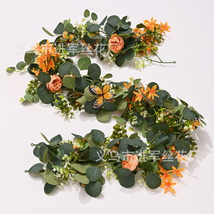 Cross-Border Artificial Artificial Flower Vine Rose Butterfly Vine Wedding Home Outdoor Decoration Leaves Fake Flower Vine Green Plant