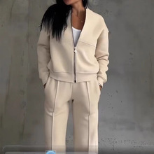 2024亚马逊独立站跨境欧美春秋新款时尚套装拉链开衫直筒裤套装女