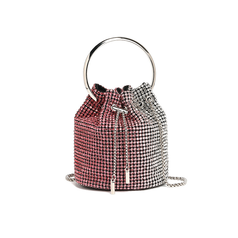 Women's Rhinestone Shoulder Bag Versatile Mini Bucket Handbag_voghion.com