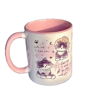 ins高颜值家用内彩彩把马克杯陶瓷杯 爆款涂鸦印花水杯牛奶杯咖啡