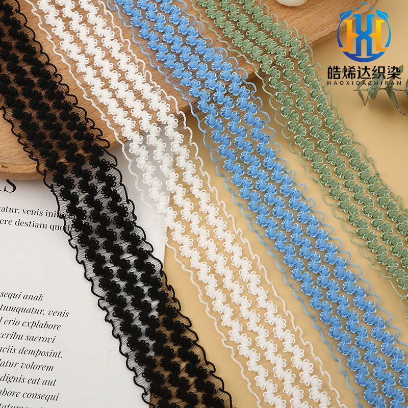 3排3.5CM针织皇冠弹力鱼丝带松紧带辅料颈链带泳衣弹力木耳花边