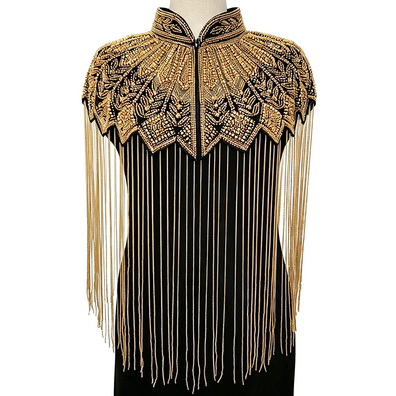 Tassel shawl, hand-beaded, fully embroidered, vintage cloud shoulder sari for performances, banquets, parties, mother of the bride, bride