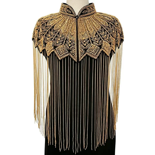 Tassel shawl, hand-beaded, fully embroidered, vintage cloud shoulder sari for performances, banquets, parties, mother of the bride, bride