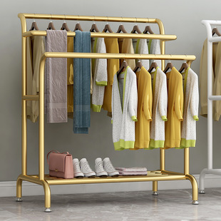 Simple Coat Rack Double Rod Drying Rack Floor Indoor Folding Hanger Household Bedroom Clothes Storage Rack