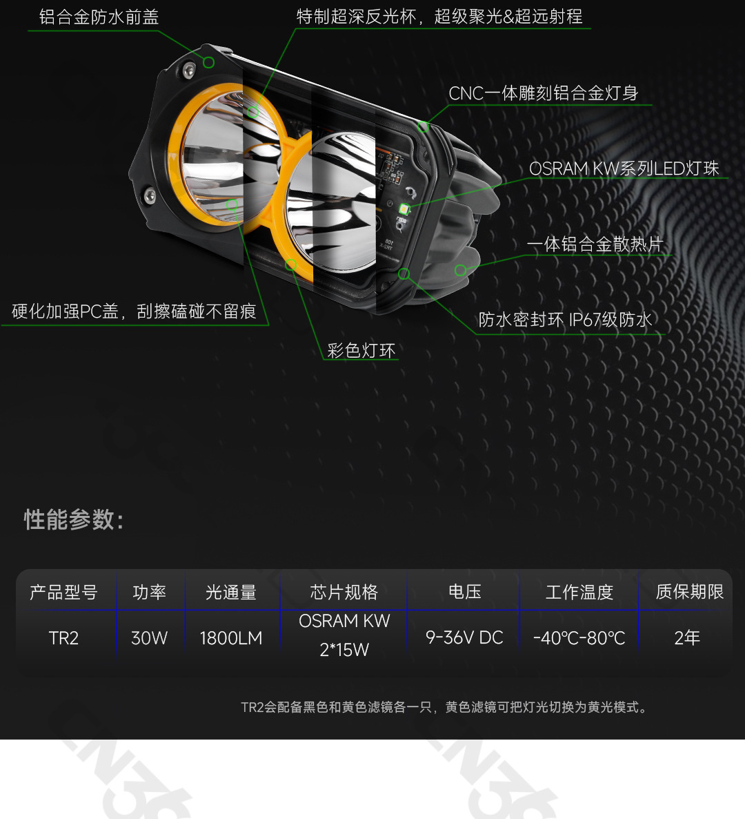 Cn360 Tr2 5inch Off-Road Vehicle Led Work Light Spotlight High Power Car Modified with Led Search Light