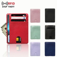 工場の現物の革のカードの包みの盗難防止のブラシのrfidの皮革のPUのカードのカバーの通用の女性の小さくて精巧で精巧なカードの8カードの位置