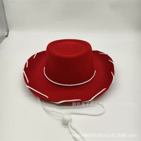 Amazon Western Big Rim Hat Brown Rope Wear Children's Performance Cowboy Hat Non-woven Red Rope Wide Brim Felt Hat