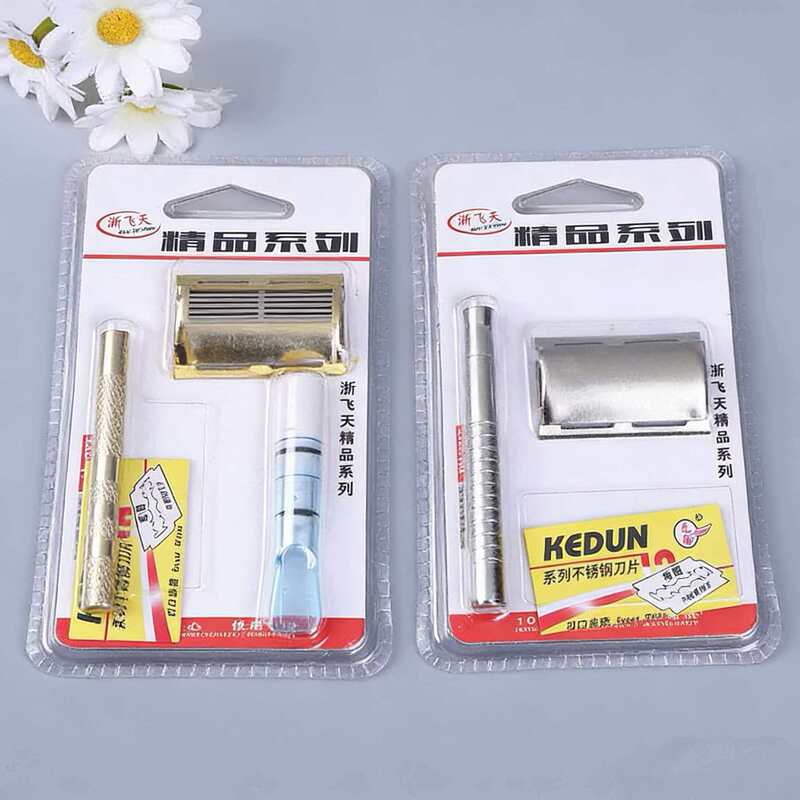 Metal Gold and Silver Two-Tone Vintage Manual Razor Set, Double-Sided Razor Holder + Blades, Men's Shaving Tools