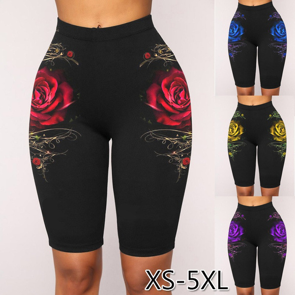 2024 Trade Independent Rose Digital Printing Sexy Hip Slim-fit Triple Pants Women's Sports Cycling Shorts