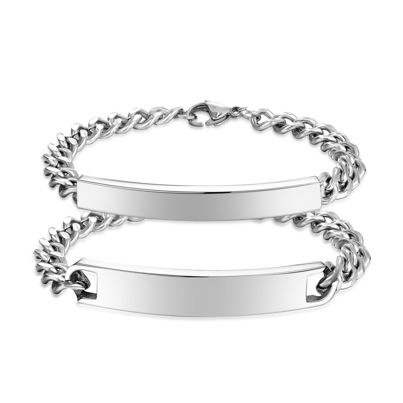 Amazon hot selling titanium steel nameplate 8MM bracelet simple high-grade curved brand men's bracelet support lettering logo