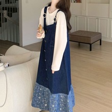 牛仔背带裙女韩系减龄2025秋季新款设计感超好看小个子拼接连衣裙