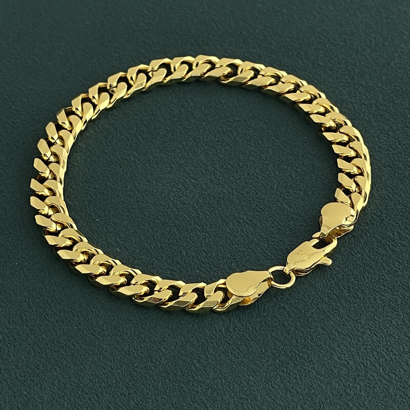 E-Commerce Hot Sale 6mm Cuban Gold-Plated Bracelet Douyin Xiaohongshu Internet Celebrity Popular Bracelet Ready for Sale