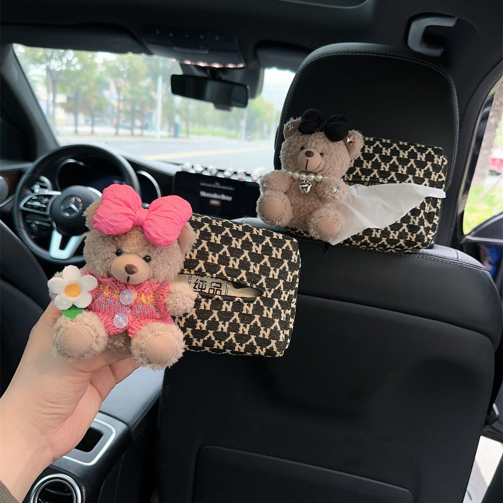 Cartoon personalizado multifuncional colgado en el automóvil lindo manguito de extracción de papel caja de toallas bolsa de papel delantera y trasera en el automóvil suministros de carga image 1