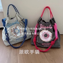 日本ballchain包包高圆圆同款购物袋甜甜圈刺绣尼龙单肩斜挎女包
