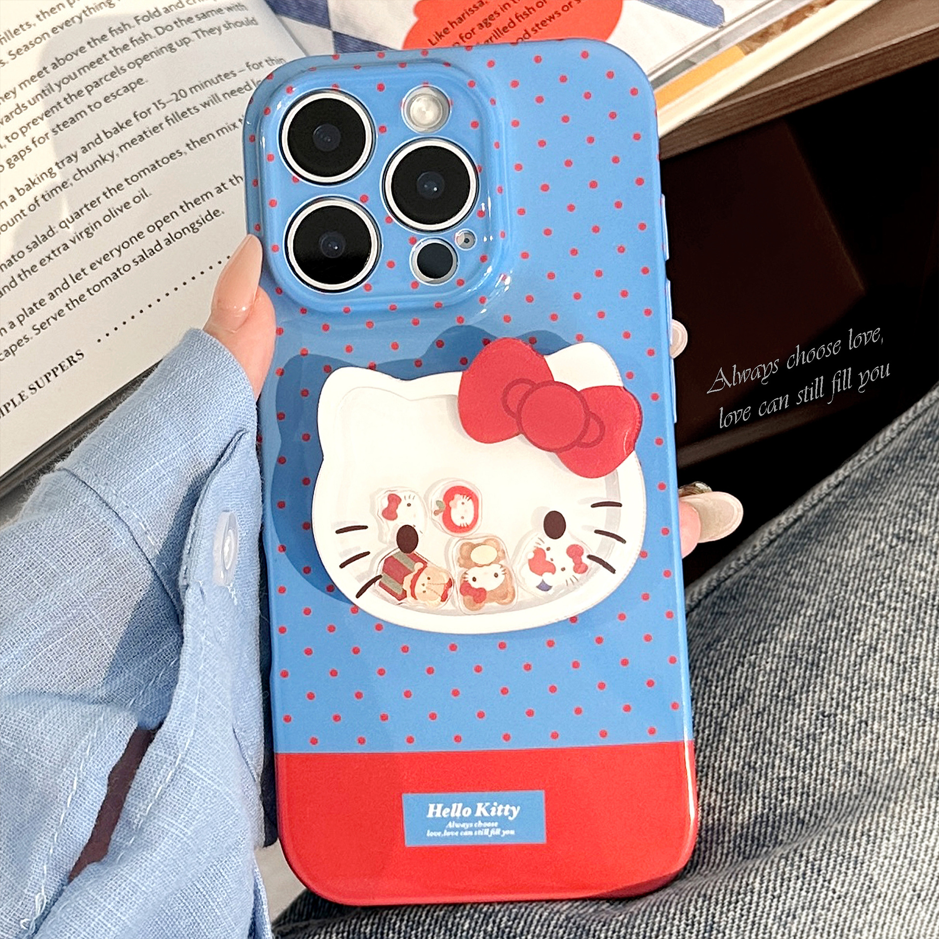 Punto de onda azul y rojo para iphone17 manzana 16 caso de teléfono 14promax película 13 soporte de música de roca para gatos