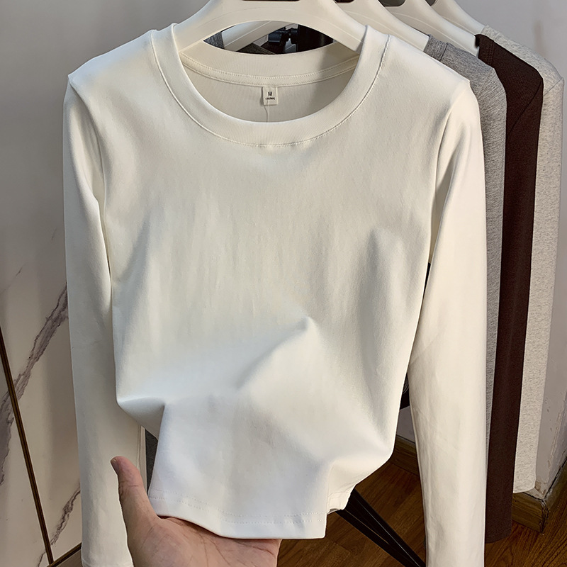 92 Cotton Classic Basic Round Neck Pure Color Cotton Long-Sleeved T-Shirt Women's American Slim Fit Top Bottoming Shirt Trbottomy 92 Cotton Classic Basic Round Neck Pure Color Cotton Long-Sleeved T-Shirt Women's American Slim Fit Top Bottoming Shirt Trbottomy