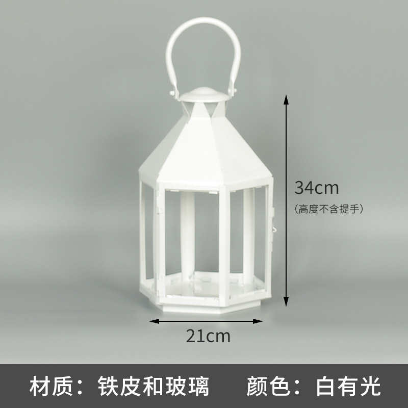 Blanco boda candelabro linterna boda carretera plomo accesorios atmósfera lámpara Marruecos viento lámpara decoración a prueba de viento vela pantalla